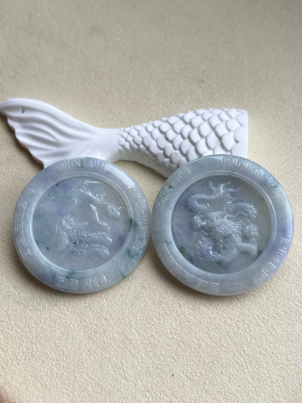 Unique (Turnable) Pair of light lavender dragon and phoenix double crafted pendant