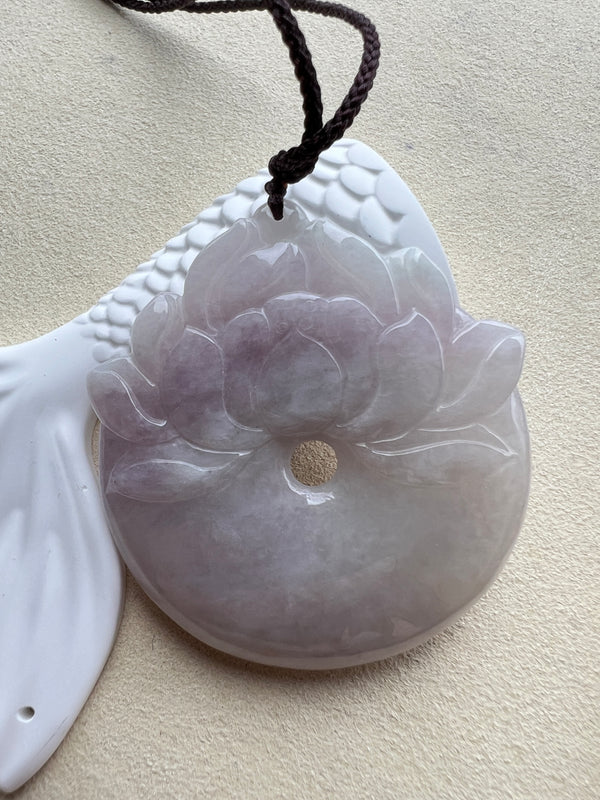 Lotus lavendar jade pendant necklace